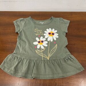 Great Condition Carters Toddler Green T-Shirt with Daisy Print Size 4T